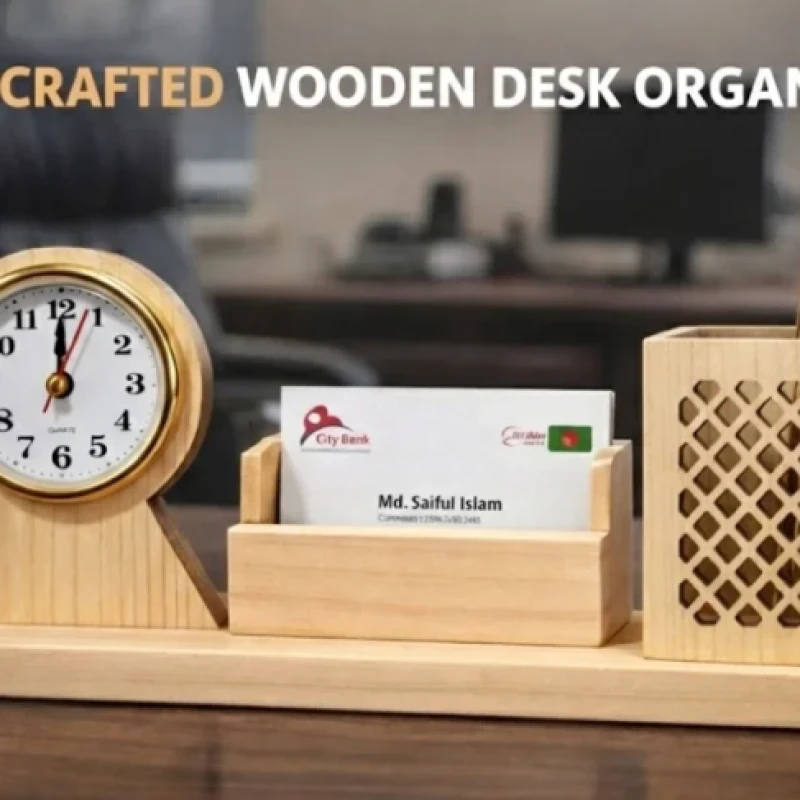 Natural Wood Desk Organizer Set